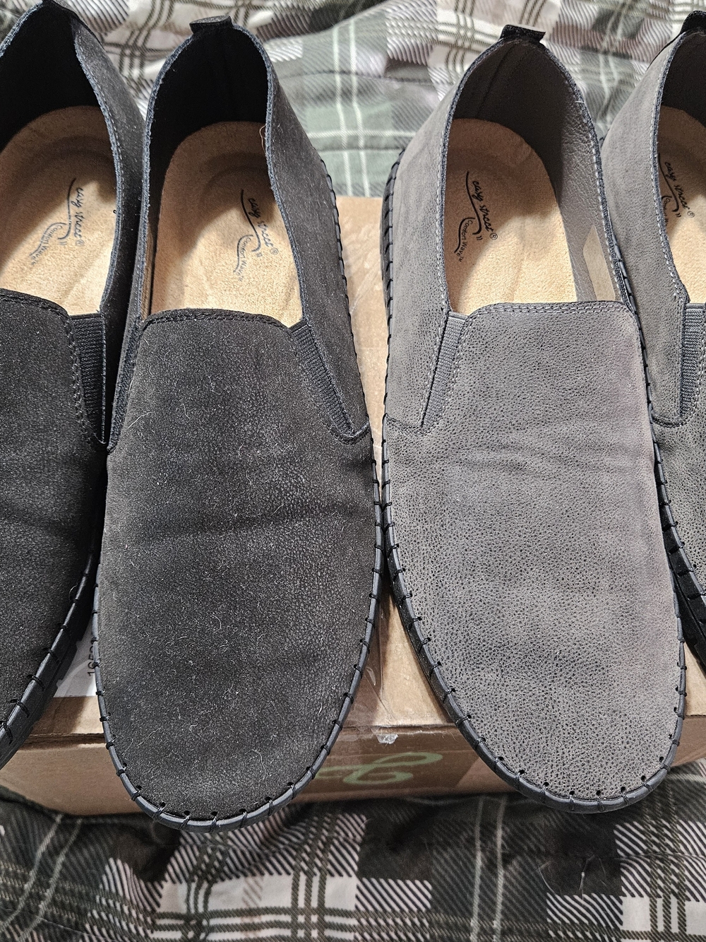 easy street Suede Slip-On Flats in Black and Gray